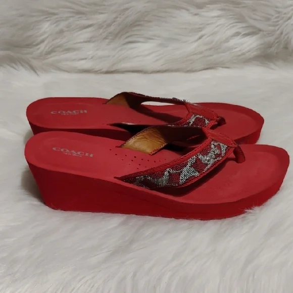 Coach Jolene Red and Silver Wedge Sandals Sz.9.5 - Picture 8 of 12